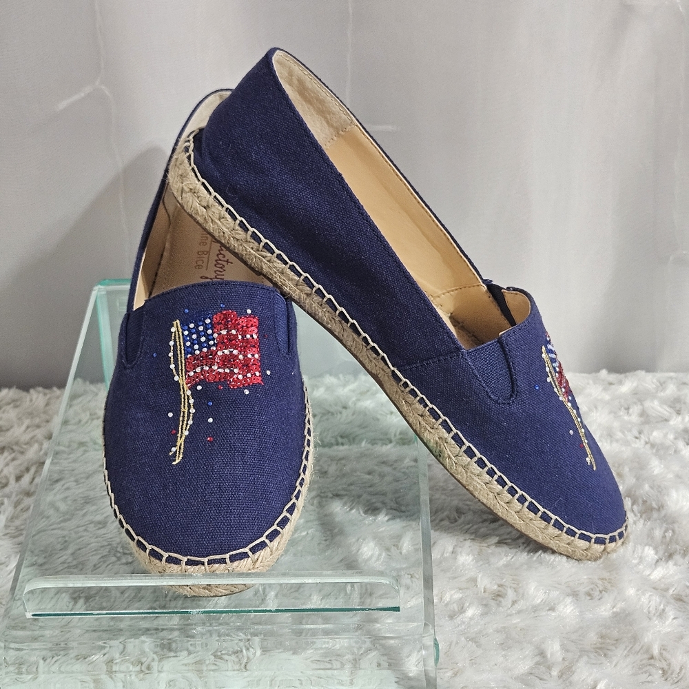 Quacker Factory By Jeanne Bice - Canvas Sequin USA Flag Espadrille Slip On Flats